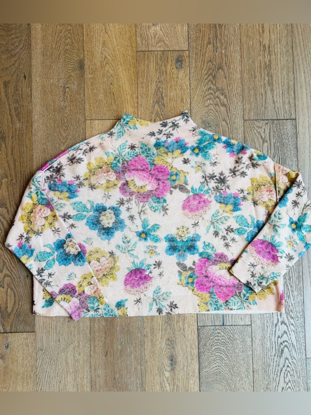 Anthropologie Pilcro 100% Cashmere floral boxy fit sweater L